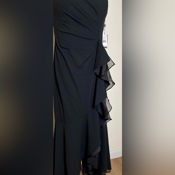 Adrianna Papell | High Low Crepe Halter Gown | Organza Draping | Women’s 10 - Picture 5 of 9